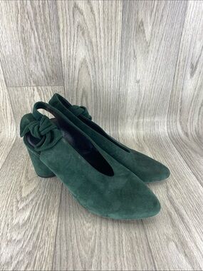 COS Dark Green Suede Knot-Back Block Heel Pumps